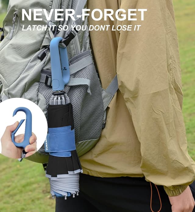 Detalle 2 de TUMAAOTU Compact Inverted Umbrella with Carabiner Handle – windproof travel auto open/close