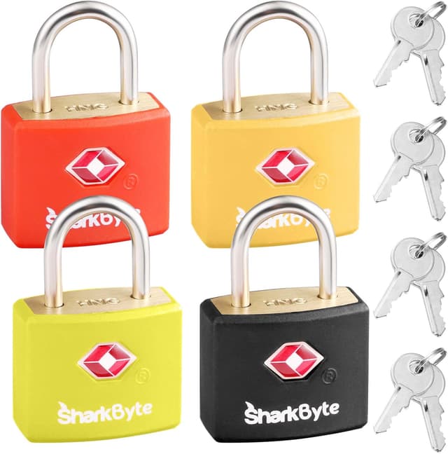 Detalle de SHARKBYTE SharkByte TSA Approved Suitcase Locks with Keys (4 Pack, mix colours) — keyed travel padlocks