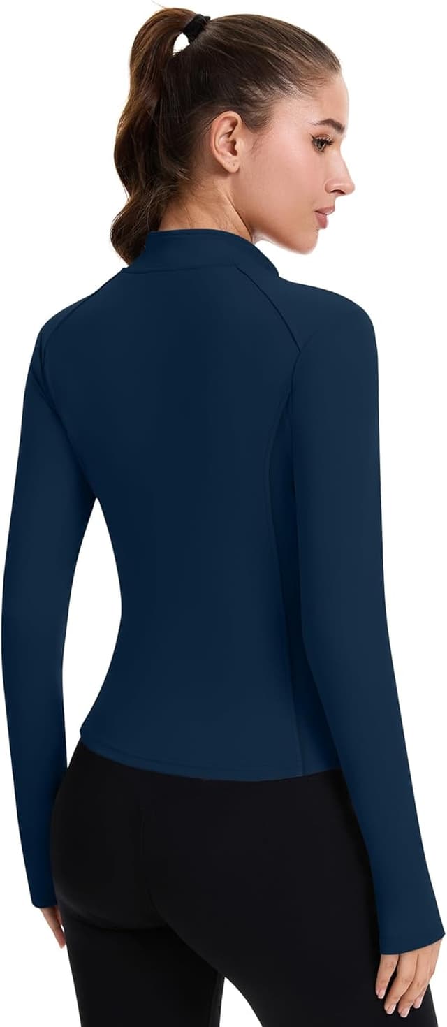 Detalle de IECCP Damen Sportjacke Langarm Laufjacke mit Reißverschluss und Daumenloch – Funktionsshirt für Gym, Yoga & Training