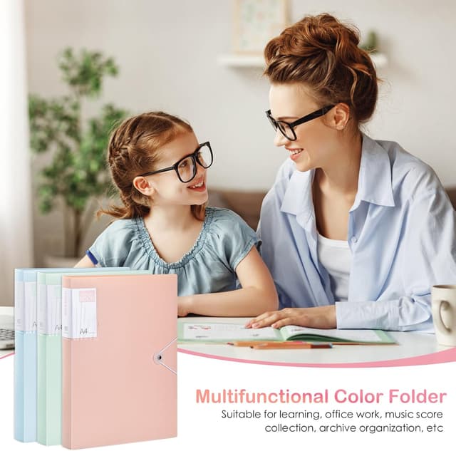 Detalle de Ehuihuan Sichtbuch A4 (31 x 23 cm) mit 60 Taschen, transparentes Notizbuch & Projektordner – blau