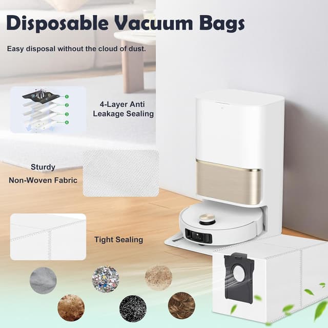 Detalle de Ersatz-Zubehör-Set kompatibel für Dreame L50/L50S/L40s Pro Ultra & Mova V50/P50s Ultra (Hauptbürste, Filter, Seitenbürsten, Wischpads, Staubbeutel)