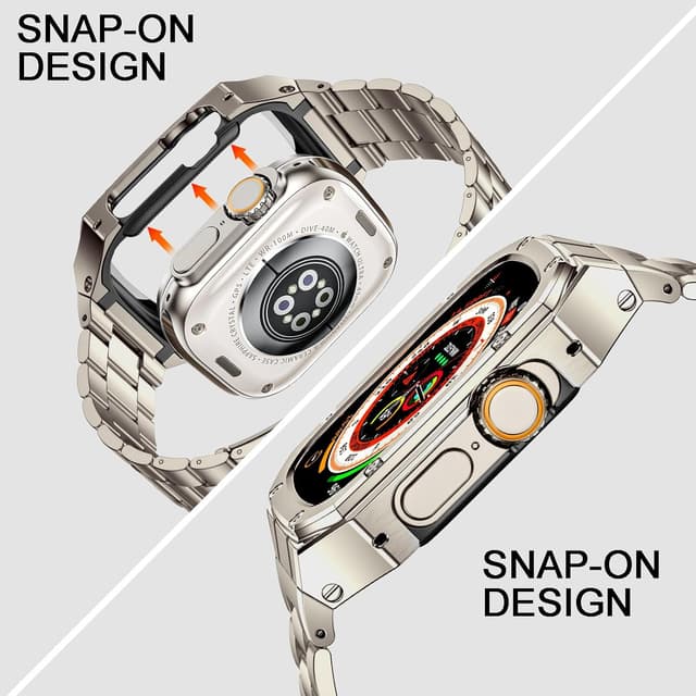 Detalle 2 de BAITEYOU Stainless Steel Watch Band with Protective Case for Apple Watch Ultra 3/2/1 (49mm) in Titanium Color