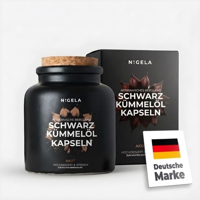 Detalle de Nigela Schwarzkümmelöl Kapseln DAILY – ägyptisches, ungefiltertes Bio-Kaltpressöl (180 Stück)