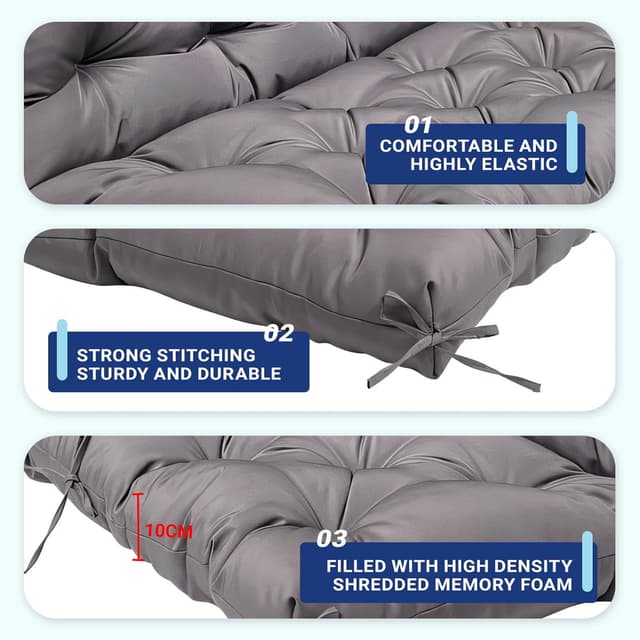 Detalle de ZxrFxr Waterproof Swing Seat Cushions (Dark Grey) – Thick 4 Inch Outdoor Bench Cushion for 2/3/4 Seater