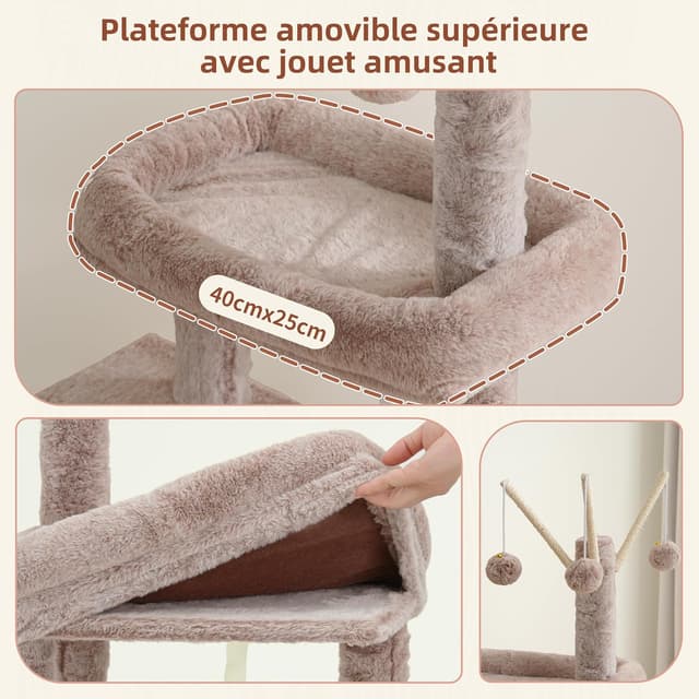 Detalle 2 de Gitelsnour GCT006SMU : arbre à chat d’intérieur avec plateformes amovibles, hamac et griffoirs