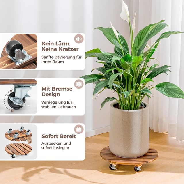 Detalle 2 de Bamworld Pflanzenroller 2er-Set (Ø 30,5 cm) – mit feststellbaren Rollen, belastbar bis 130 kg