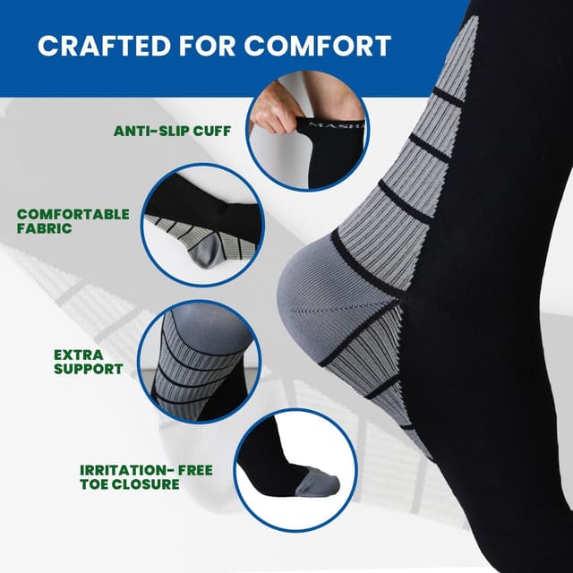 Detalle 2 de (2 Pairs) Graduated Compression Socks for Men & Women – 20–30 mmHg Support Stockings for Travel, Flights, Running & Work