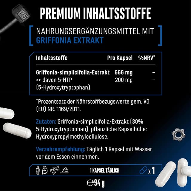 Detalle de 5-HTP MAX – 120 vegane Kapseln mit 200 mg 5-HTP aus Griffonia