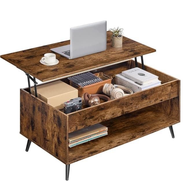 Detalle de VASAGLE LCT267KD01 Tavolino da salotto con piano sollevabile a molla a gas, vano nascosto e ripiano aperto