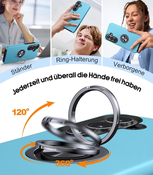 Detalle de AOUIA Schutzhülle für Samsung Galaxy S26 (6,3 Zoll) mit 2x Panzerglas – 3-in-1 Set inkl. 360° Ring-Kickstand