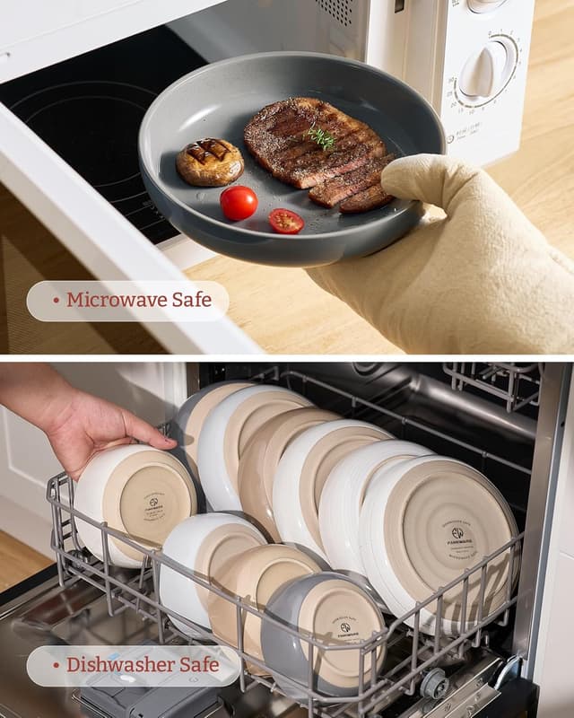 Detalle de famiware Milkyway 33 oz Bowl Set (Set of 4) for Pasta, Salad & More, Dark Gray Speckled Stoneware