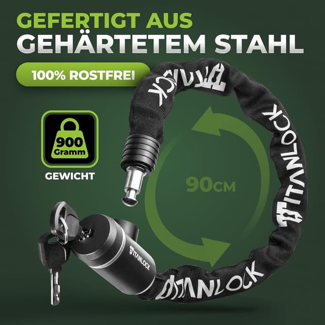 Detalle de TITANLOCK Fahrrad-Kettenschloss mit Reflektionsschutz (Sicherheitsstufe 7/10) – leicht transportierbar & rostfrei