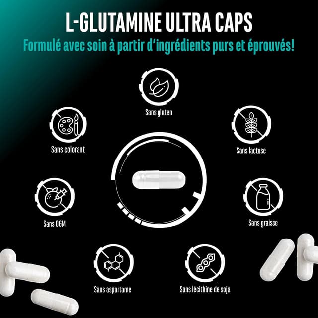 Detalle 2 de GEN German Elite Nutrition L-Glutamine Ultra Caps – 365 gélules de 1.100 mg (L-glutamine pure)