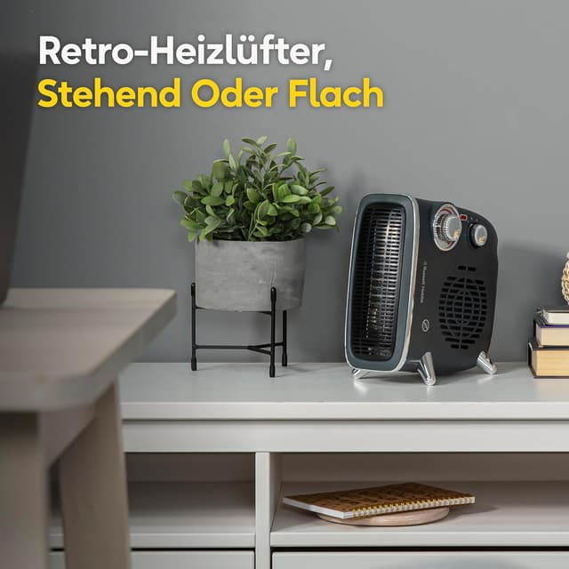 Detalle de Russell Hobbs RHRETHFH1001G termoventilatore retrò orizzontale/verticale 1800 W con termostato regolabile
