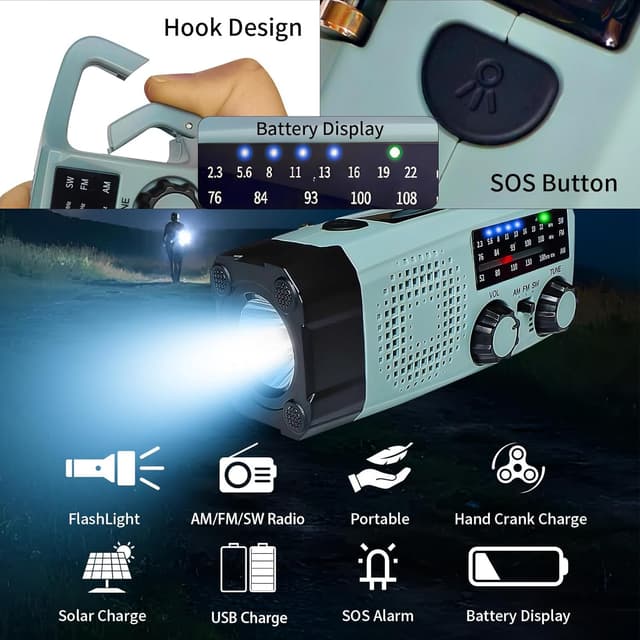Thumbnail 2 de Radio Solar de Emergencia con Manivela 2000mAh