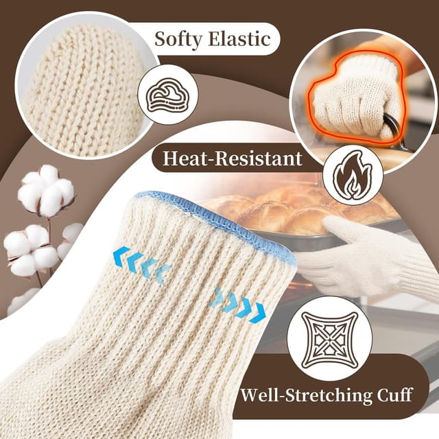 Detalle 1 de Houbobo Heat Resistant Oven Gloves (Set of 2) – full-hand, fingered grill gloves for hot food handling