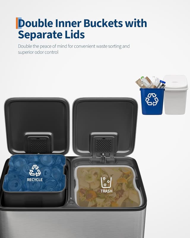 Detalle 2 de GarveeHome 2 x 10.6 gal Stainless Steel Trash Cans ⚙
