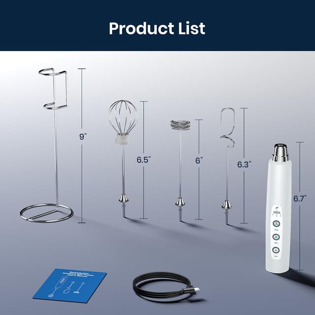 Thumbnail 5 de Sakgos Milk Frother with Stand (Rechargeable Handheld, 3 Stainless Whisks, 3 Speeds)