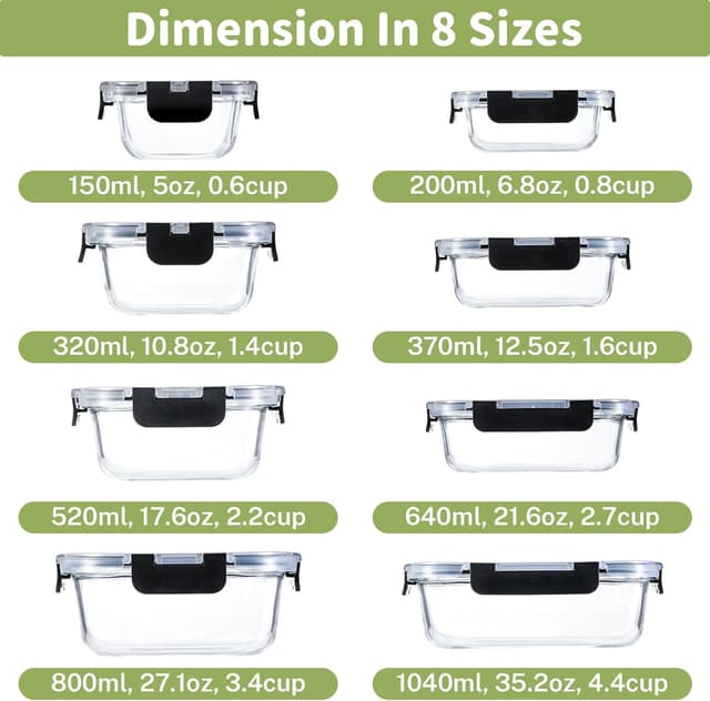 Thumbnail 1 de Borosilicate Glass Meal Prep Containers 8-pack 🍱