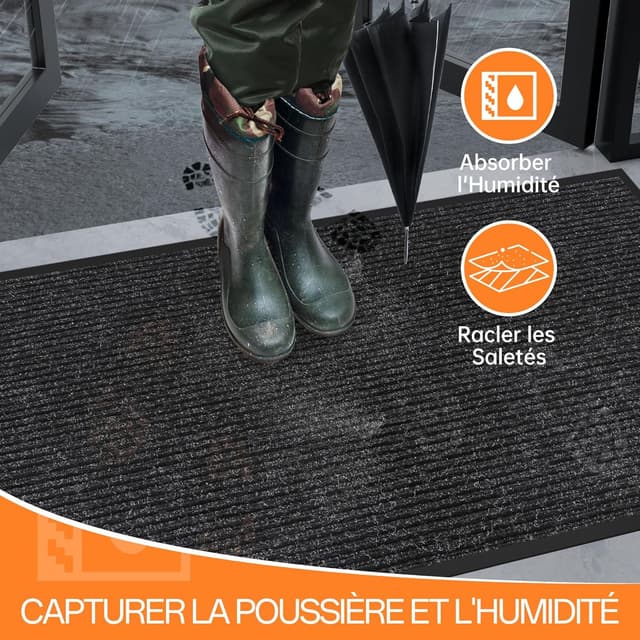 Detalle de HOMEK Paillasson d’extérieur pour entrée 60 x 180 cm noir – grand tapis anti-boue et anti-humidité
