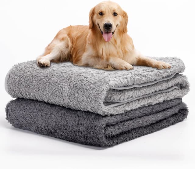 Detalle de Nobleza set da 2 coperte per cani e gatti lavabili in pile, grigio scuro e grigio chiaro, 120×100 cm