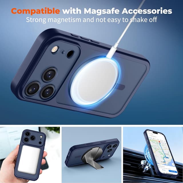 Detalle de zapica Magnetic iPhone 17 Pro Max Case (Deep Blue) with Camera Protection & Tempered Glass Screen Protector