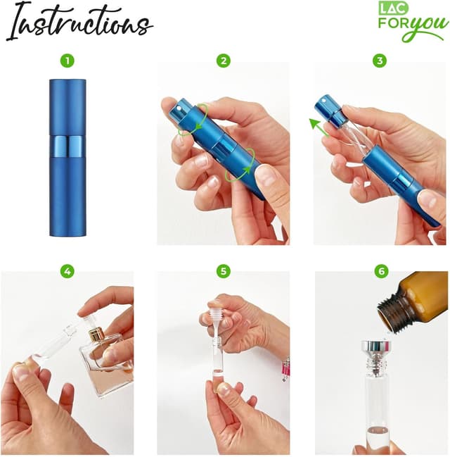 Detalle de LAC FOR YOU Perfume Atomiser 8 ml – Refillable travel perfume bottle for handbags (blue)