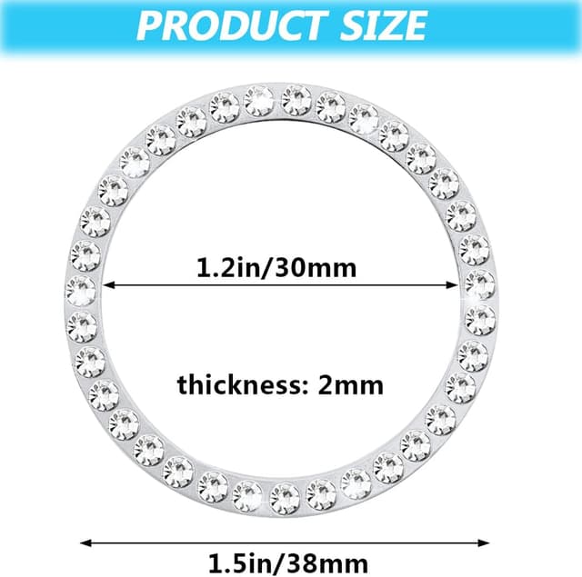 Detalle 2 de 6 Pack Bling Crystal Rhinestone Ring Emblem Stickers for Car Start/Stop Buttons (Zinc Alloy, 1.5in)