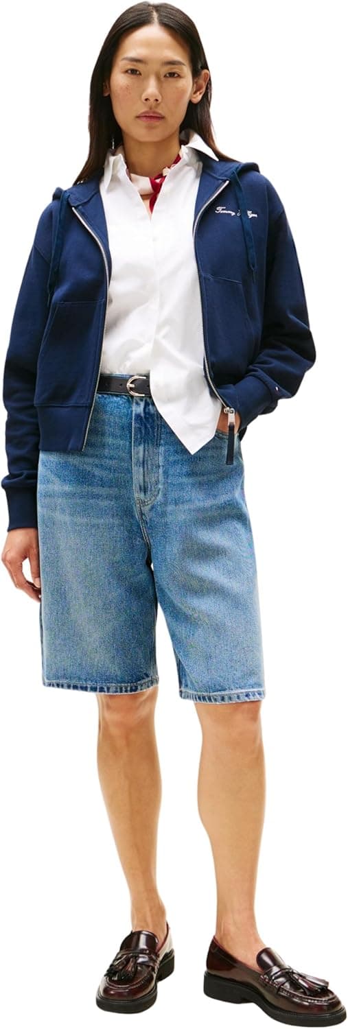 Detalle de Tommy Hilfiger Women’s Script Reg Piqué Zip-up Hoodie (WW0WW45742)