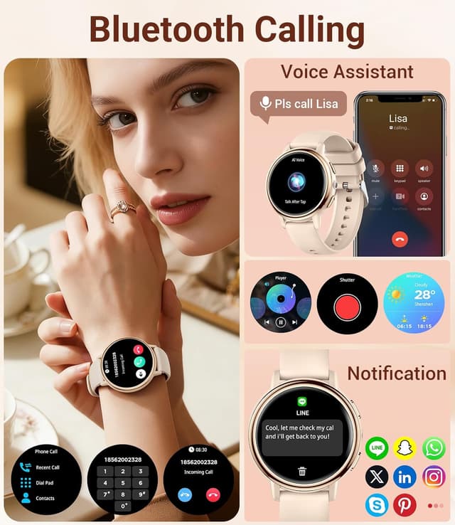 Detalle de SUNKTA Smart Watch for Women (Bluetooth Calling, Pink) 1.26" HD Fitness Tracker