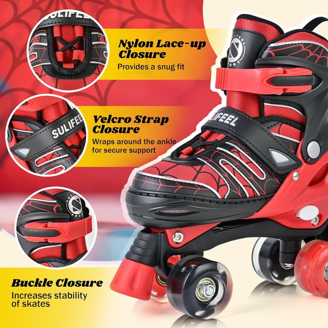 Detalle de SULIFEEL Adjustable Kids Roller Skates (Ages 3–12) with 4-Size Fit & Light-Up Wheels