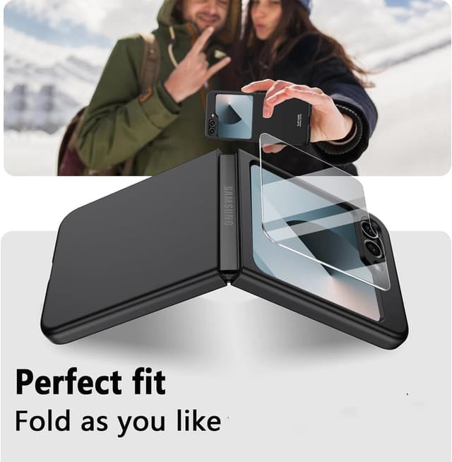 Detalle 2 de WEYNRBOX Hülle für Samsung Galaxy Z Flip 6 – Hard-Case aus PC mit 2x Displayschutzfolie (schwarz)