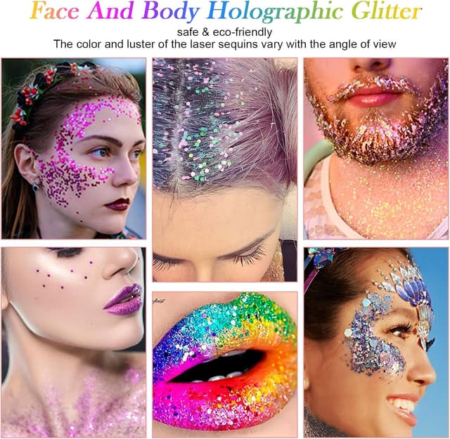 Detalle de AOOWU Paillettes Unghie: kit glitter in polvere olografico con 24 colori per DIY su unghie, viso e corpo