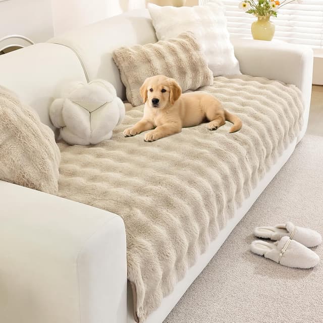 Detalle de Housse de canapé Royhom en peluche épaisse antidérapante (kaki clair, 70 x 150 cm)