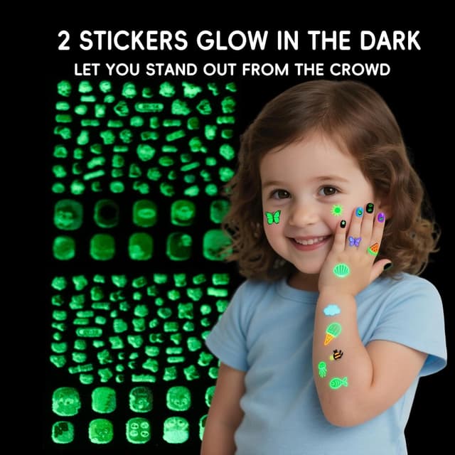 Detalle de Aieenjor Glow-In-The-Dark Kinder-Nagelsticker & Nagellack-Set (140 Sticker, 6 Farben) – ab 2 Jahren