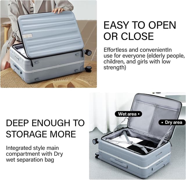 Detalle 2 de Hanke 26 Inch Front Opening Hard Shell Checked Suitcase with Lock & 4 Dual Spinners