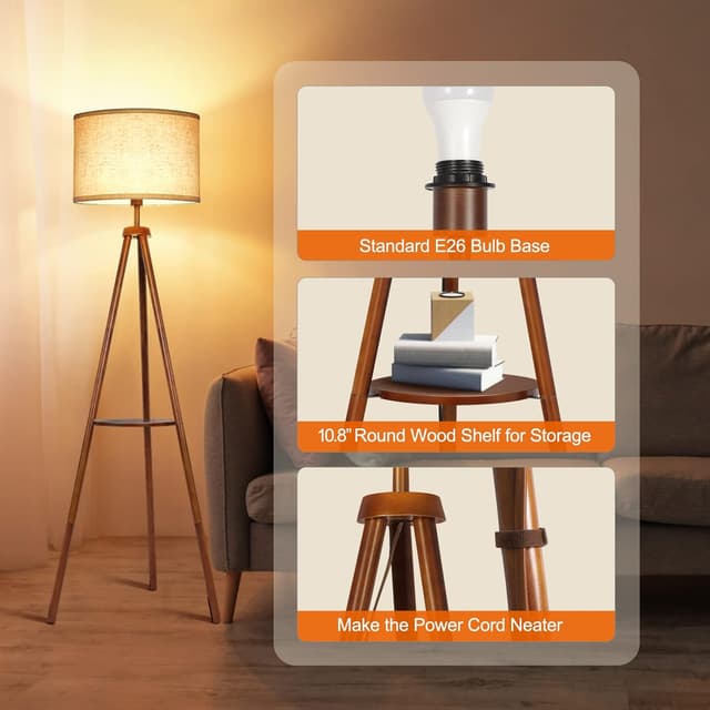 Thumbnail 2 de OUTON Solid Wooden Tripod Floor Lamp 810 lm