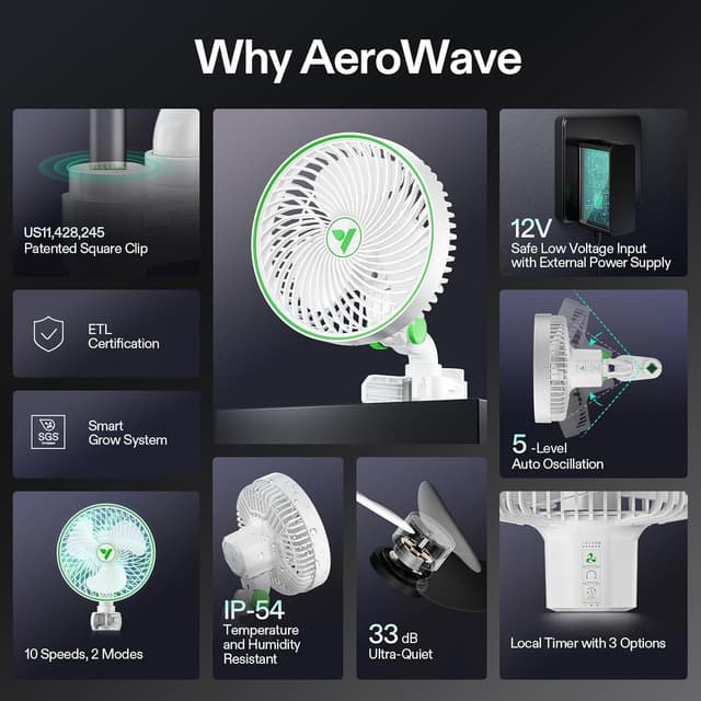 Detalle de VIVOSUN Kit da 2 ventilatori clip smart AeroWave E6 Gen2 da 6” (EC, WiFi/app, IP54) per grow tent e idroponica