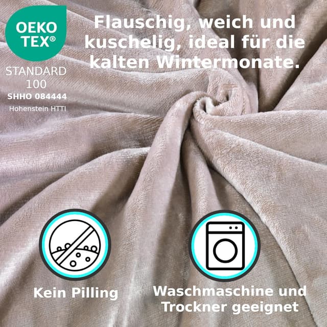 Detalle de MALIKA Premium Cashmere-Touch Spannbettlaken Jersey Fleece, Taupe – 180-200 x 200 cm