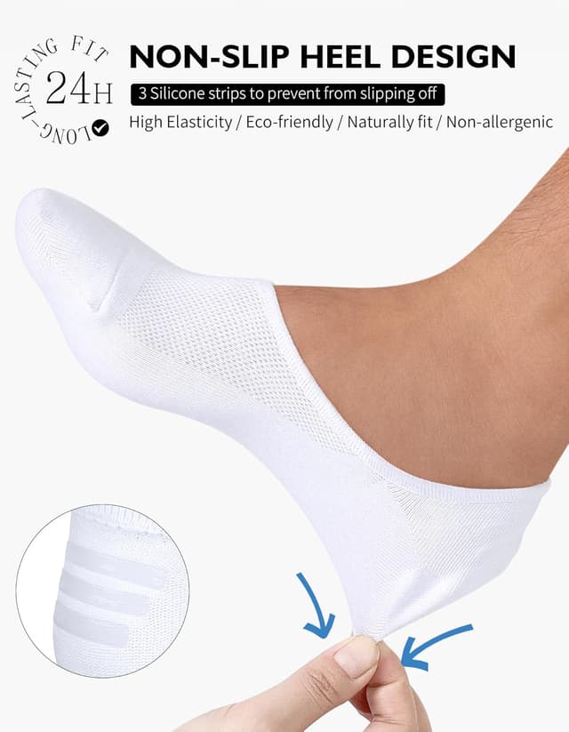 Detalle 2 de Chaussettes invisibles CLOSEMATE (homme/femme) socquettes basses 39-42 et 43-46, coton élastique, antidérapantes – 6 paires