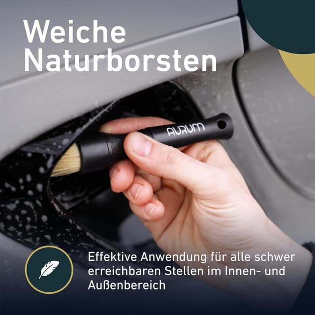 Detalle de Aurum-Performance® Detailing Pinsel Auto 2er-Set mit Naturborsten – KFZ-Reinigungspinsel für Innen & Außen