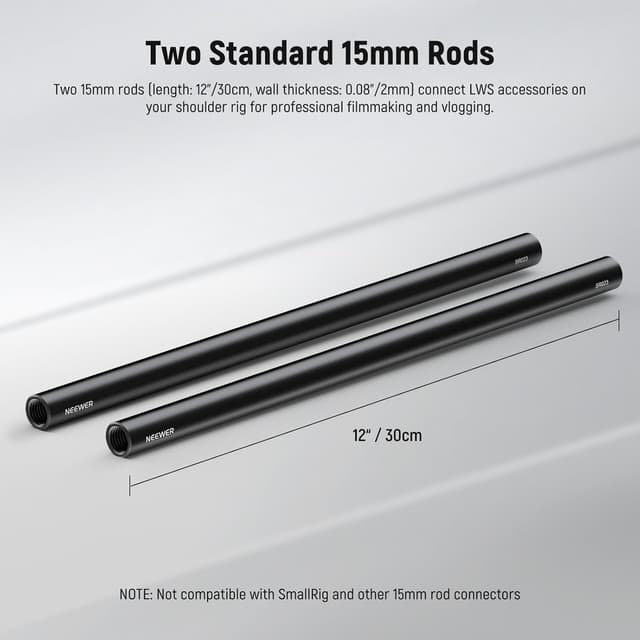 Detalle 2 de NEEWER 15mm Stange SR023 (12"/30 cm, 2er-Pack) – ausziehbare LWS-Verlängerungsstangen mit M12x1,5 Gewinde