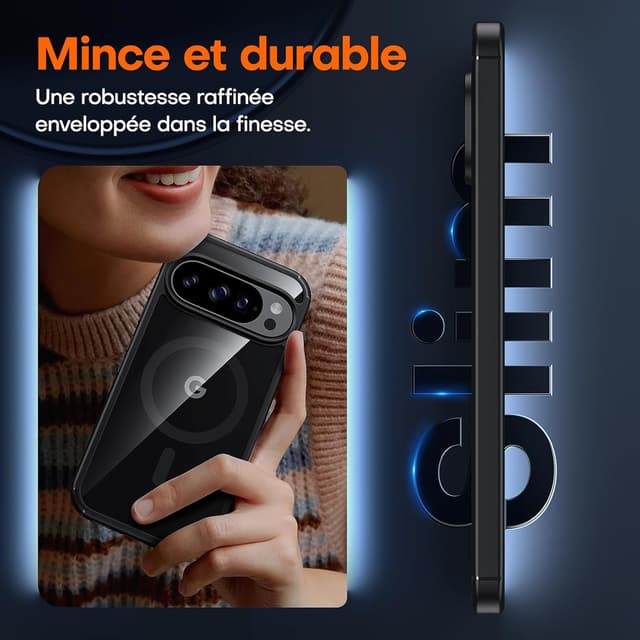 Detalle 2 de TAURI Coque magnétique MagSafe ultra-mince pour Google Pixel 10 Pro XL – anti-jaunissement et antichoc, noir