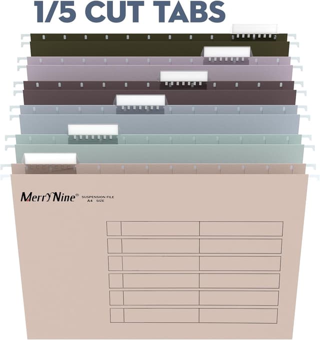 Detalle 2 de MerryNine A4 Suspension Files (24 Pack) with Tabs & Card Inserts for Cabinet Hanging Storage