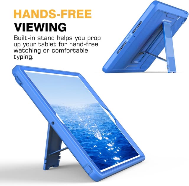 Detalle 2 de MoKo Stoßfeste Schutzhülle für iPad 7/8/9 (10,2 Zoll) inkl. Displayschutz & Ständer – Blaue Welle