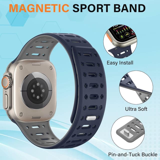 Detalle de Sixmoat Magnetic Strap for Apple Watch (49mm/Ultra 3/2, 46mm, 45mm, 44mm, 42mm) in Dark Blue-Gray