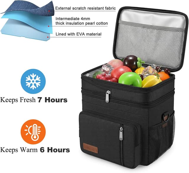 Detalle de MIYCOO Double-Deck Leakproof Insulated Lunch Bag & Lunch Box (15L) – Black