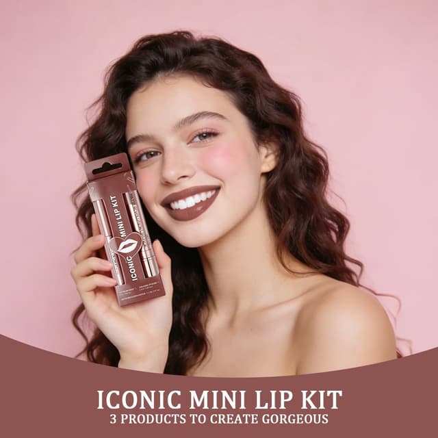 Detalle 2 de LOPHE Lippenstift Matt Lipgloss Set (3-in-1) mit Lipliner, Nr. 3 Rotbraun