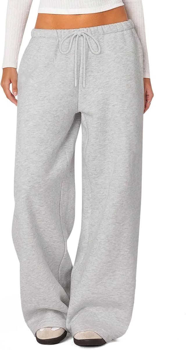 Detalle de HeSaYep Women’s Fleece-Lined Sweatpants with Pockets (Wide-Leg, High-Rise Winter Warm)