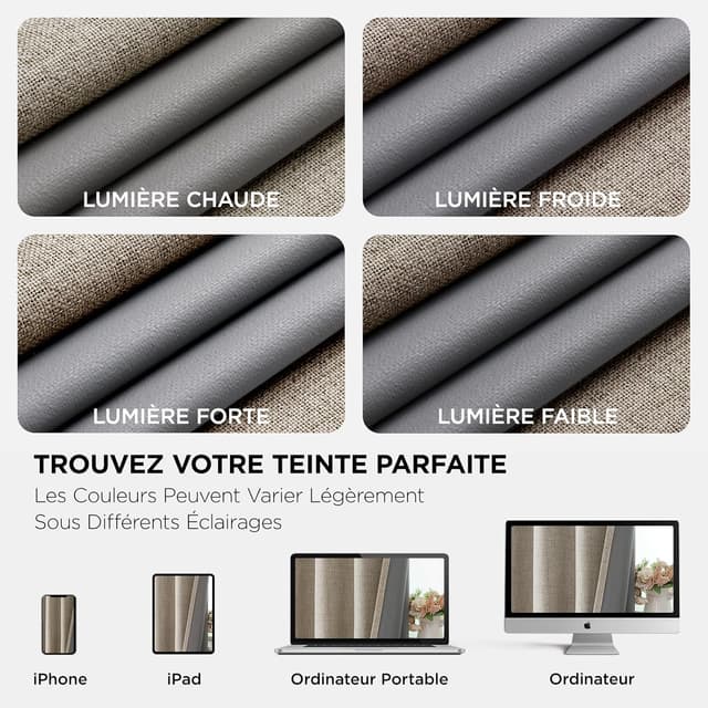 Detalle 2 de Joydeco rideaux occultants thermiques isolants anti-froid et anti-chaleur 132x210 cm (lot de 2) avec effet lin à œillets